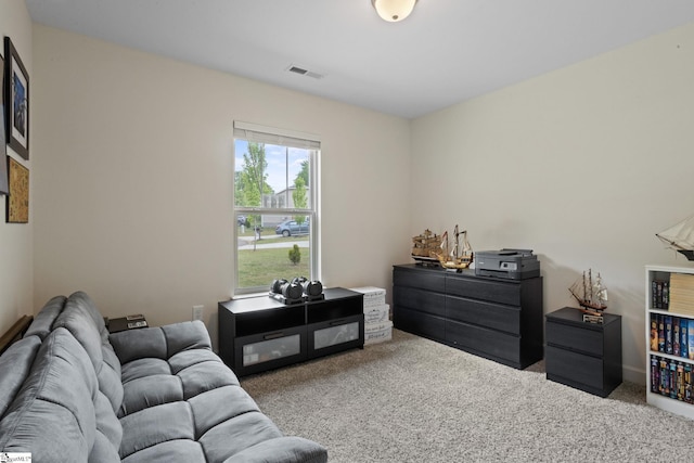 carpeted living area with visible vents