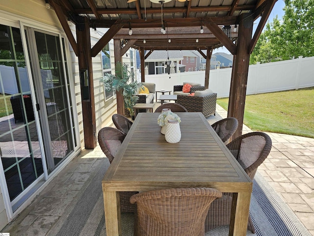 view of patio / terrace featuring a fenced backyard and outdoor dining space