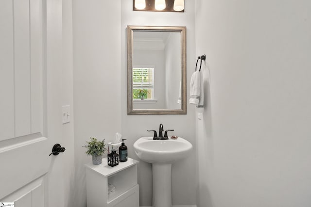 bathroom with ornamental molding
