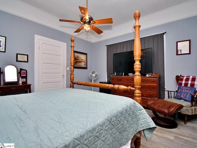 215 Louisiana St, Honea Path, SC 29654 - bedroom with ceiling fan, ornamental molding, and wood finished floors