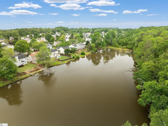 bird's eye view featuring a residential view and a water view