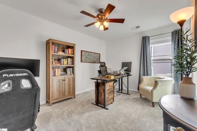 131 Riverdale Rd, Simpsonville, SC 29680 - office space featuring baseboards, ceiling fan, visible vents, and light colored carpet