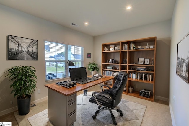 38 Comanche Trl, Greenville, SC 29607 - office space featuring baseboards, light colored carpet, recessed lighting, and visible vents