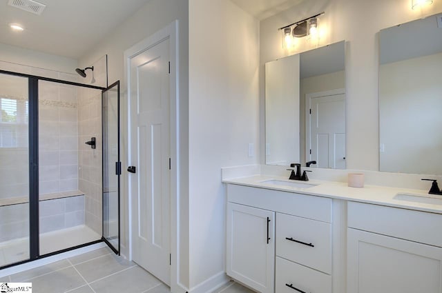 38 Comanche Trl, Greenville, SC 29607 - bathroom featuring a sink, a shower stall, double vanity, and visible vents