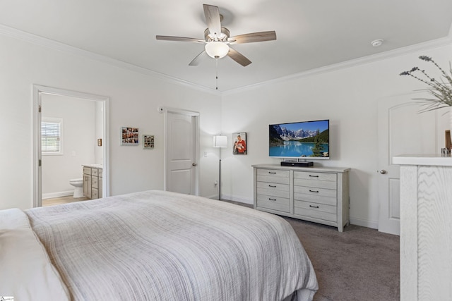 305 Fox Brook Ct, Taylors, SC 29687 - bedroom with crown molding, baseboards, a ceiling fan, and carpet floors