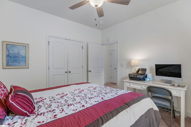 305 Fox Brook Ct, Taylors, SC 29687 - bedroom featuring a ceiling fan, baseboards, light carpet, and a closet