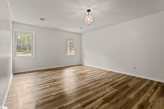 empty room featuring a textured ceiling, wood finished floors, and a healthy amount of sunlight