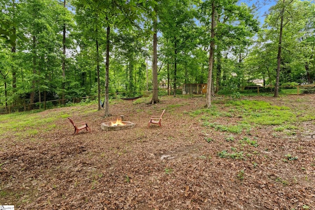 view of yard featuring a fire pit