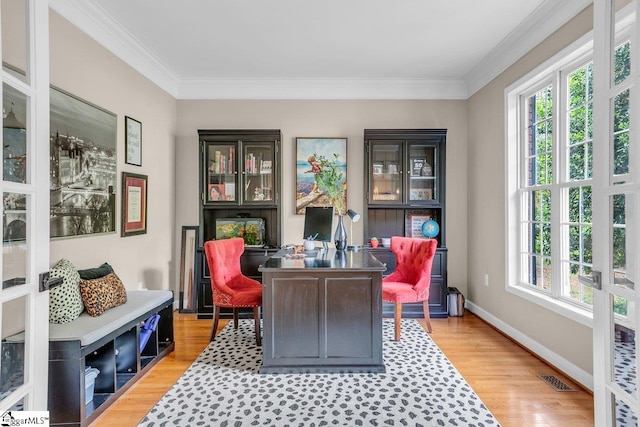 268 Antrim Ave, Moore, SC 29369 - home office with crown molding, baseboards, and light wood-type flooring