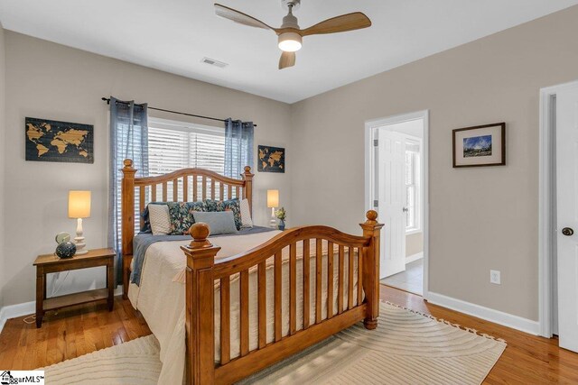 268 Antrim Ave, Moore, SC 29369 - bedroom with baseboards, ceiling fan, wood finished floors, and visible vents