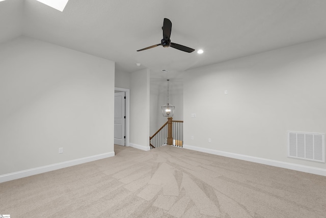 spare room with ceiling fan, light colored carpet, visible vents, baseboards, and recessed lighting