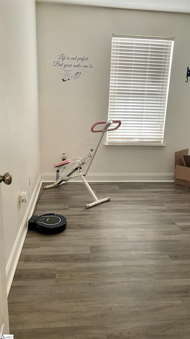 empty room featuring baseboards and wood finished floors