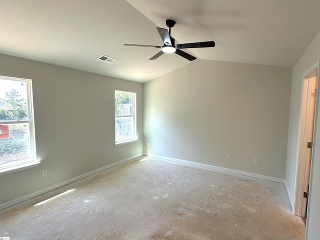 317 W Hampton St, Anderson, SC 29624 - empty room with vaulted ceiling, baseboards, a ceiling fan, and visible vents