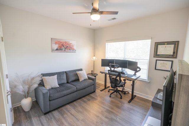 429 Rubia Dr, Greenville, SC 29607 - office space with baseboards, ceiling fan, wood finished floors, and visible vents