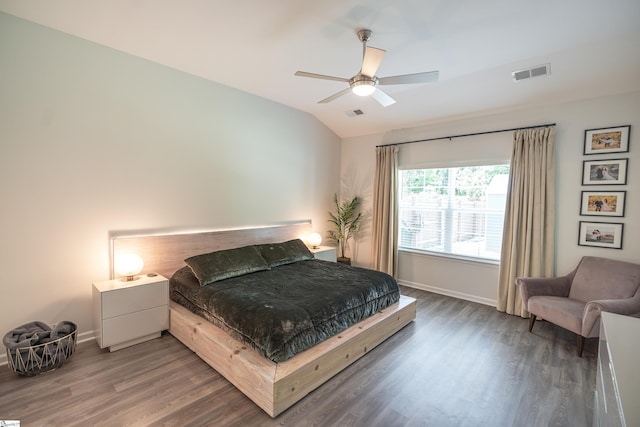 429 Rubia Dr, Greenville, SC 29607 - bedroom with a ceiling fan, baseboards, wood finished floors, vaulted ceiling, and visible vents