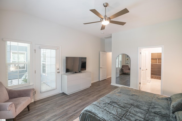 429 Rubia Dr, Greenville, SC 29607 - bedroom featuring access to outside, ceiling fan, ensuite bath, baseboards, and wood finished floors
