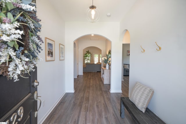 429 Rubia Dr, Greenville, SC 29607 - foyer featuring arched walkways, baseboards, and dark wood-style floors