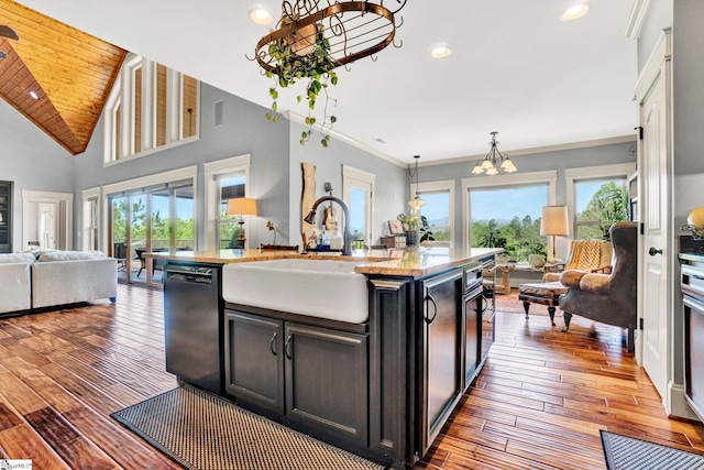 129 Eliza Ln, Marietta, SC 29661 - kitchen featuring plenty of natural light, dishwasher, a sink, a notable chandelier, and open floor plan