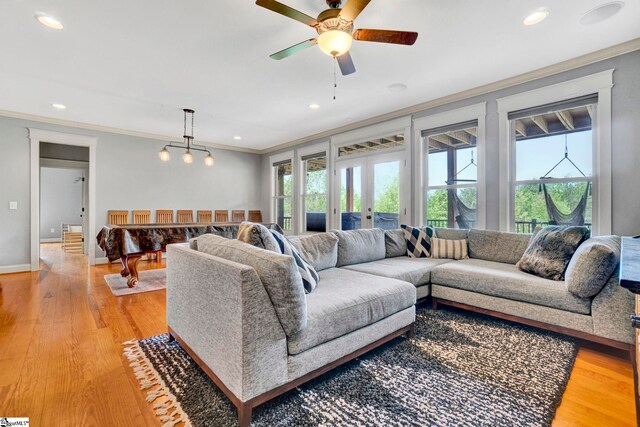 129 Eliza Ln, Marietta, SC 29661 - living room featuring crown molding, recessed lighting, and a wealth of natural light
