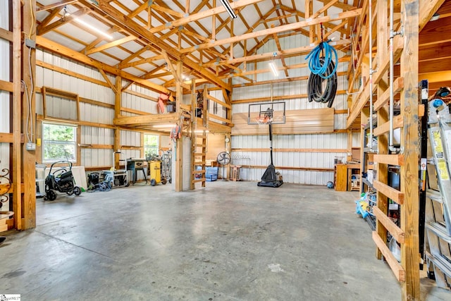 garage with metal wall