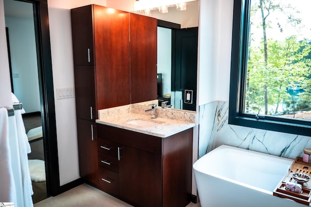 full bath featuring a freestanding bath and vanity