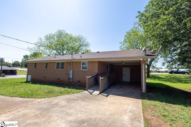 2403 Dobbins Bridge Rd, Anderson, SC 29626 - view of front of house featuring brick siding, an attached carport, crawl space, a front yard, and driveway