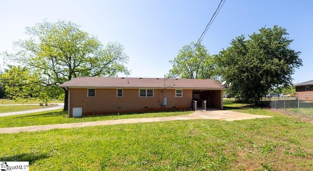 2403 Dobbins Bridge Rd, Anderson, SC 29626 - back of property featuring fence, brick siding, crawl space, concrete driveway, and a yard