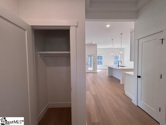 550 Vault Way, Roebuck, SC 29376 - hall with a sink, baseboards, recessed lighting, and light wood-type flooring