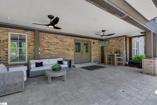 155 Tyger Farm Ln, Woodruff, SC 29388 - view of patio / terrace with ceiling fan, outdoor lounge area, french doors, and outdoor dry bar
