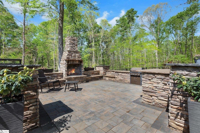 155 Tyger Farm Ln, Woodruff, SC 29388 - view of patio / terrace with area for grilling, exterior kitchen, and an outdoor stone fireplace