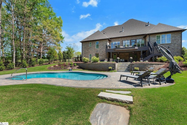 155 Tyger Farm Ln, Woodruff, SC 29388 - pool with a lawn, fence, stairs, and a patio area