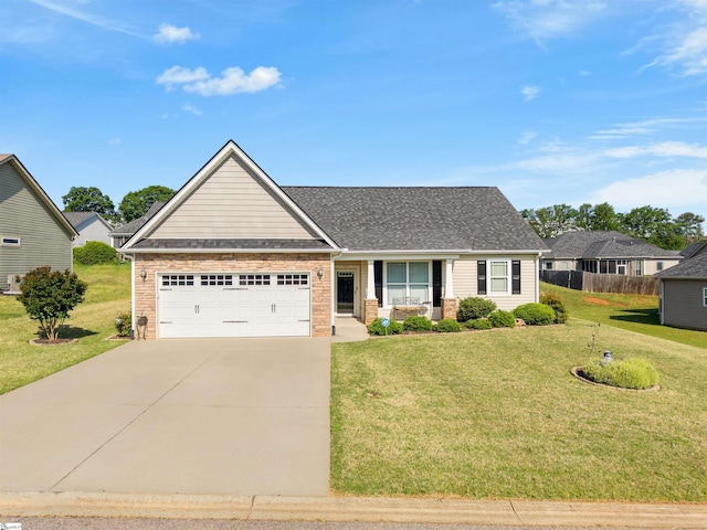 127 Alberta Cir, Piedmont, SC 29673 - ranch-style house with roof with shingles, brick siding, a garage, a front yard, and driveway
