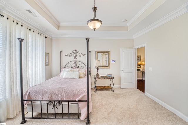 127 Alberta Cir, Piedmont, SC 29673 - carpeted bedroom featuring crown molding, baseboards, visible vents, and a raised ceiling