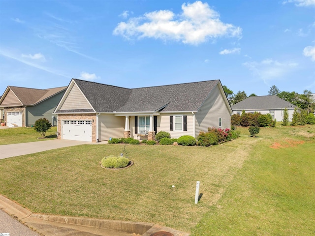 127 Alberta Cir, Piedmont, SC 29673 - view of front facade featuring a shingled roof, a front lawn, brick siding, a garage, and concrete driveway