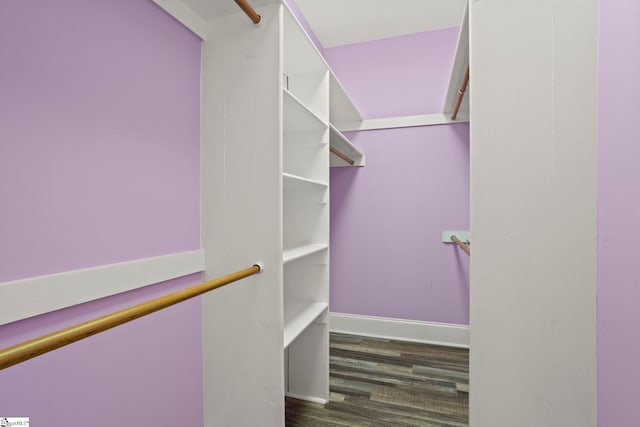 walk in closet with wood finished floors