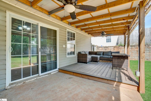 232 Ashley Danielle Dr, Duncan, SC 29334 - wooden deck with a patio, outdoor lounge area, a ceiling fan, and fence
