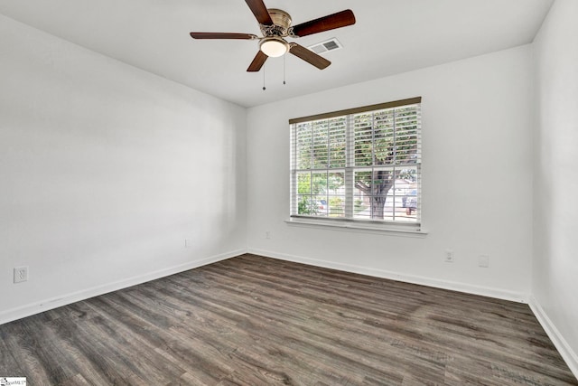 232 Ashley Danielle Dr, Duncan, SC 29334 - spare room featuring a ceiling fan, baseboards, visible vents, and dark wood finished floors