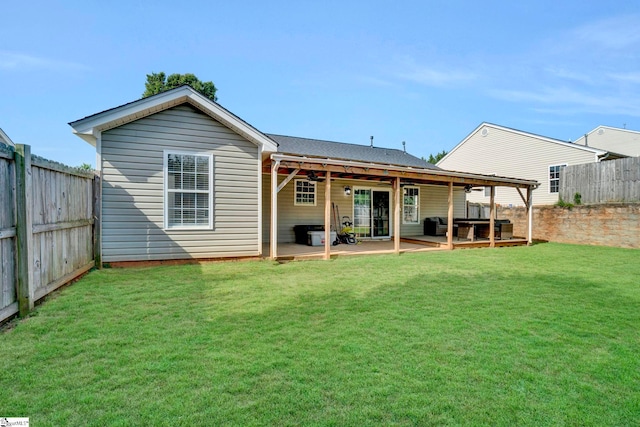 232 Ashley Danielle Dr, Duncan, SC 29334 - back of house with a lawn, ceiling fan, a fenced backyard, and a patio area