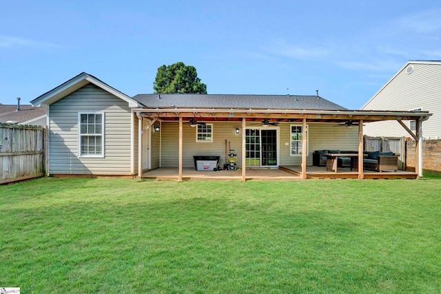 232 Ashley Danielle Dr, Duncan, SC 29334 - rear view of property featuring a lawn, a ceiling fan, outdoor lounge area, and a fenced backyard