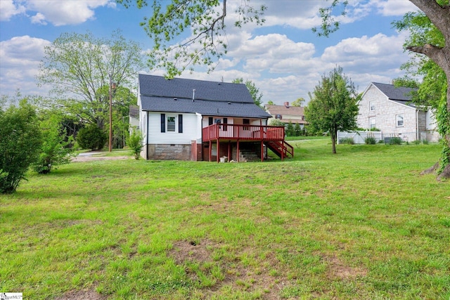 6 Liberty St, Piedmont, SC 29673 - rear view of property featuring fence, stairs, a yard, and a deck