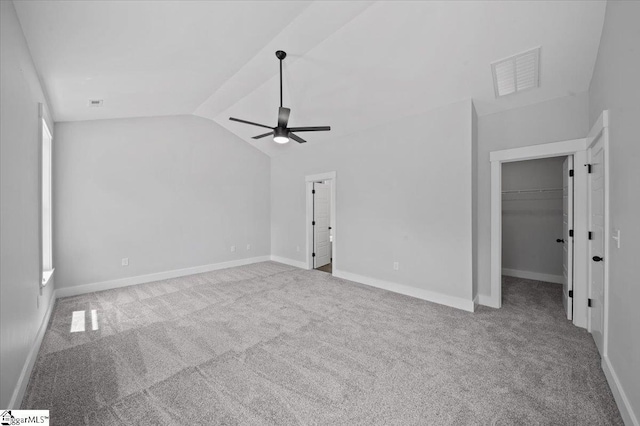 13 Lyman Lake Rd, Lyman, SC 29365 - interior space with carpet, a ceiling fan, lofted ceiling, and visible vents