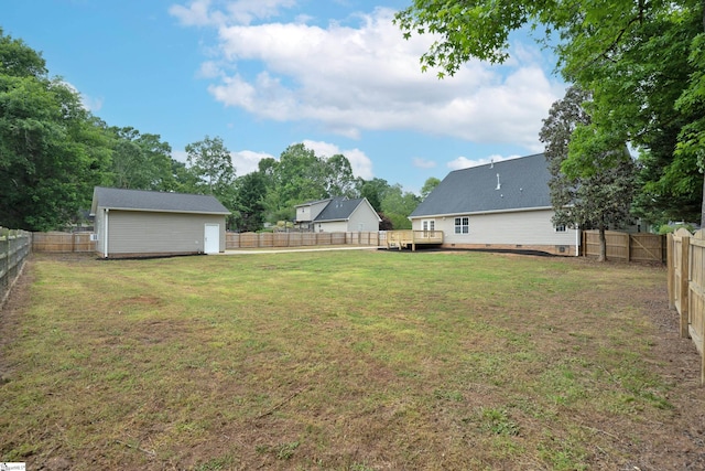 view of yard with a fenced backyard and a deck