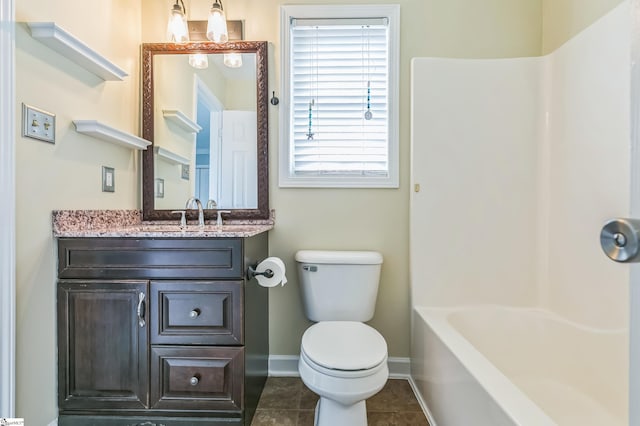 118 Wonderberry Ct, Boiling Springs, SC 29316 - bathroom featuring toilet, vanity, baseboards, tile patterned flooring, and washtub / shower combination