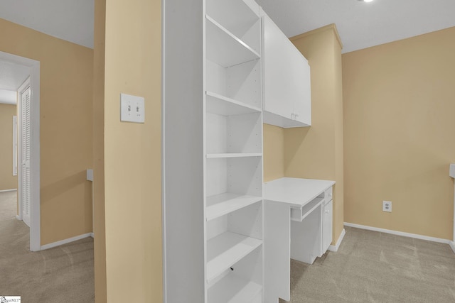 spacious closet featuring light carpet