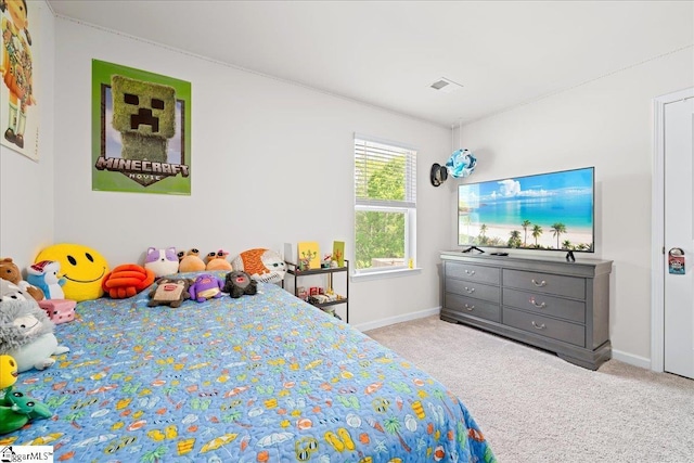 bedroom featuring carpet flooring, baseboards, and visible vents