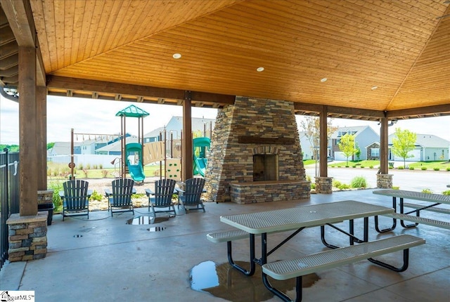 216 Bonifay Dr, Fountain Inn, SC 29644 - view of patio with an outdoor stone fireplace