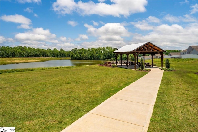 216 Bonifay Dr, Fountain Inn, SC 29644 - view of property's community featuring a water view, a lawn, and a gazebo