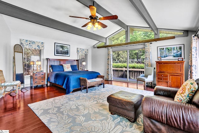 105 Seabright Cir, Cross Hill, SC 39332 - bedroom with lofted ceiling with beams, wood finished floors, and access to exterior