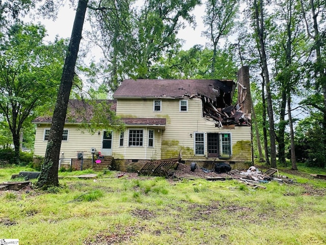 903 Calvert Ave, Clinton, SC 29325 - back of house featuring crawl space, a chimney, and entry steps