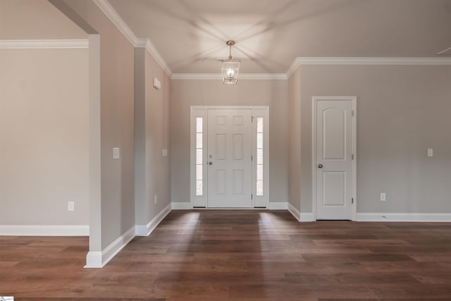 241 Carriage Gate Dr, Wellford, SC 29385 - foyer with crown molding, baseboards, and dark wood finished floors